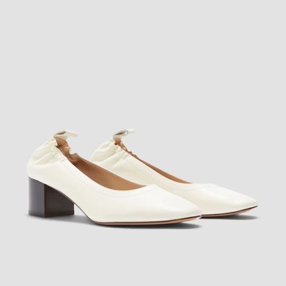 New! Everlane The Day Heel Nappa Leather Bone Stacked Block Ballet Pumps Shoes - Picture 1 of 16